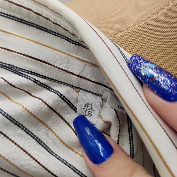 Ermenegildo Zegna Shirt Men’s 41/16 White Green Striped Long Sleeve Button Up - Picture 14 of 14